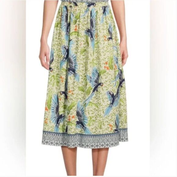 Alex Marie Seychelles Linen Blend Midi Skirt Size XL‎ NE Bird Print Tropical - Picture 1 of 9